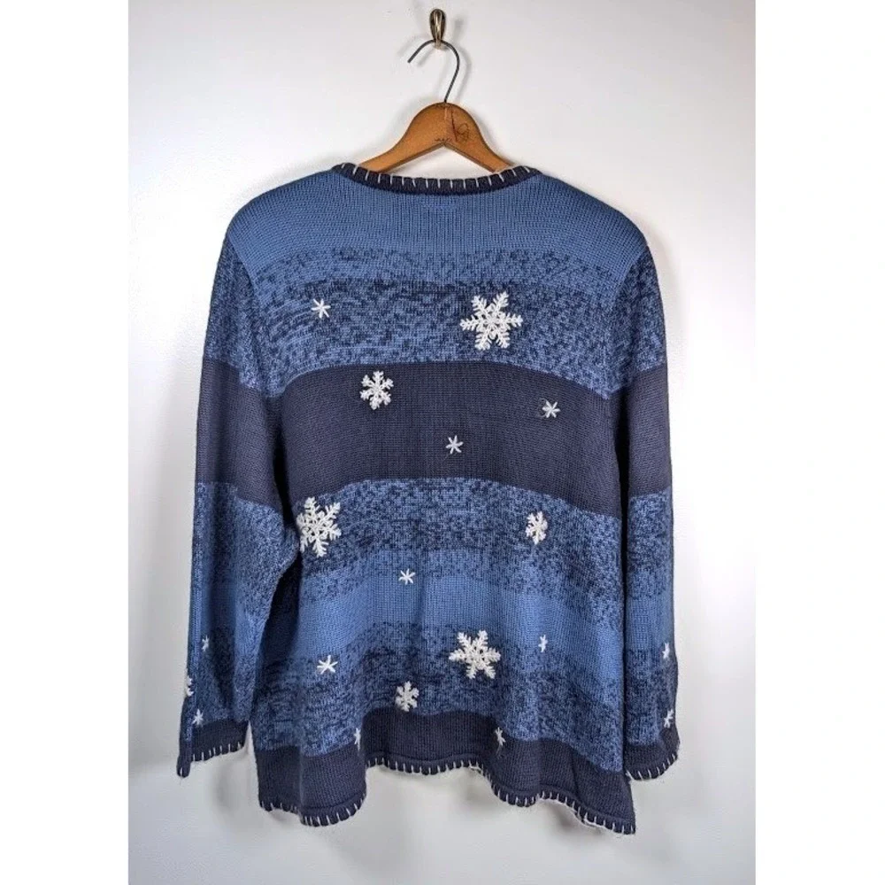 CJ Banks Cardigan Sweater Size 3X Hand Embroidered Winter Snowflakes Cottagecore